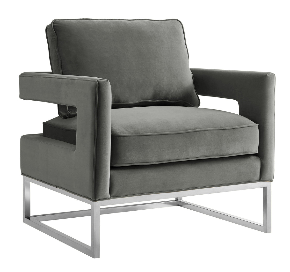 Avery Grey Performance Velvet Accent Chair with Silver Base