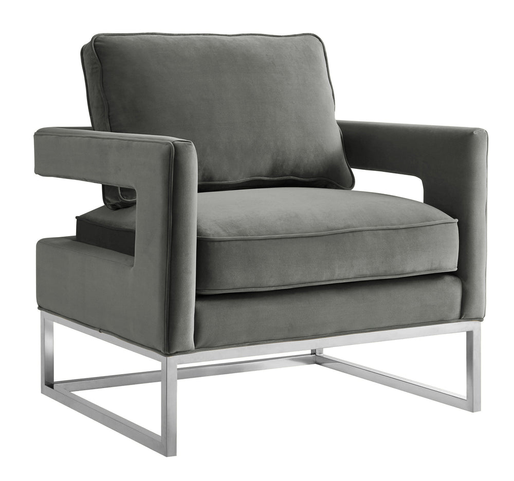 Avery Grey Performance Velvet Accent Chair with Silver Base