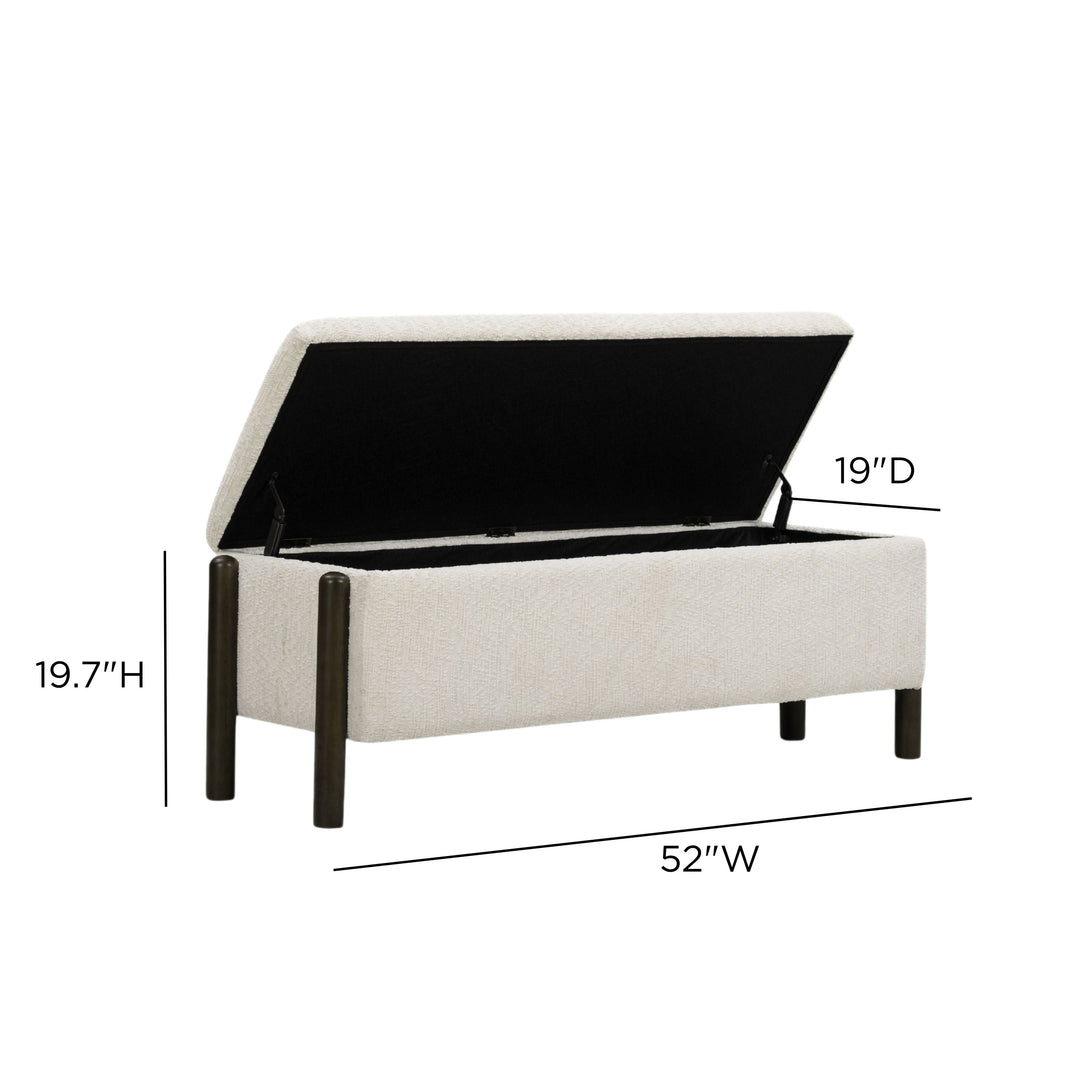 Abby 52" Cream Nubby Fabric Storage Bench