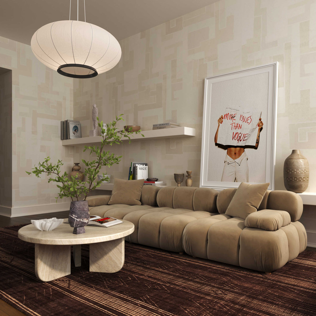 Calliope 118" Cafe Au Lait Performance Velvet Modular Sofa