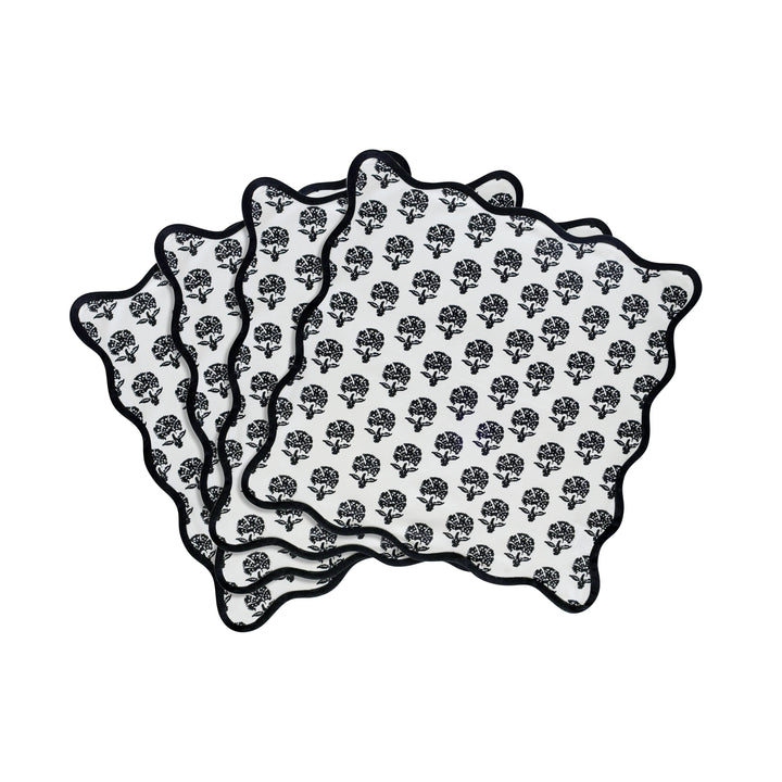 Crissy Black Vintage Floral Cotton Canvas Printed Napkins - Set of 4