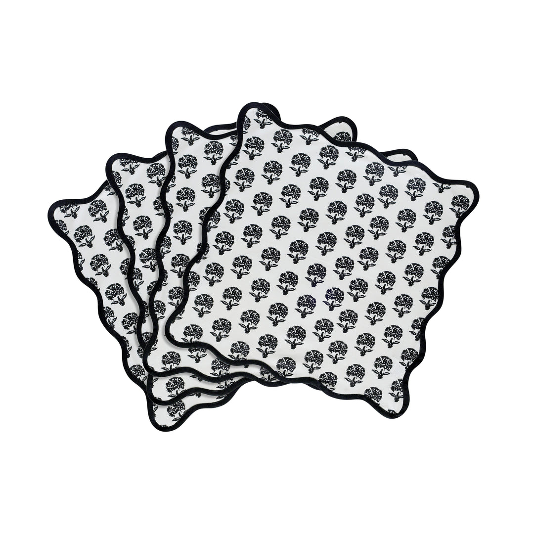 Crissy Black Vintage Floral Cotton Canvas Printed Napkins - Set of 4