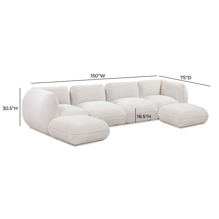 Arezza Stone White Contract-Grade Basketweave Chenille Modular U-Chaise Sectional