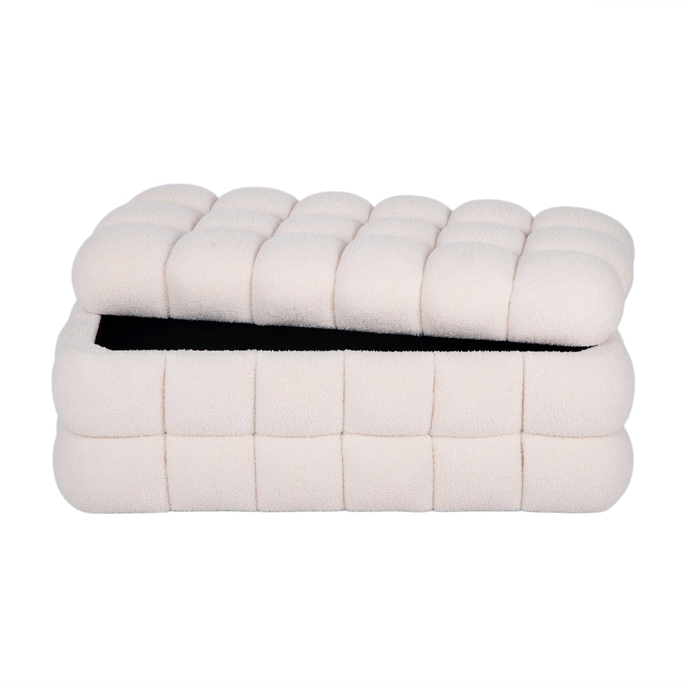 Anita 39" Faux Shearling Storage Bench With Reversible Tray Top - Cream