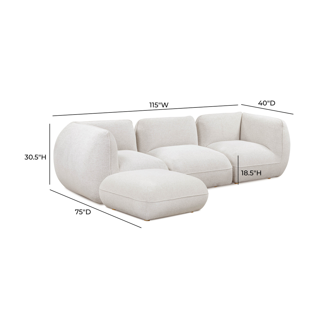 Arezza 4-Piece Stone White Contract-Grade Basketweave Chenille Modular Sectional