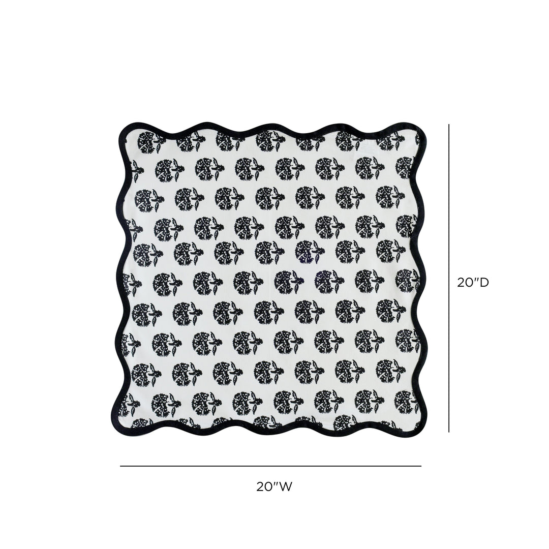 Crissy Black Vintage Floral Cotton Canvas Printed Napkins - Set of 4