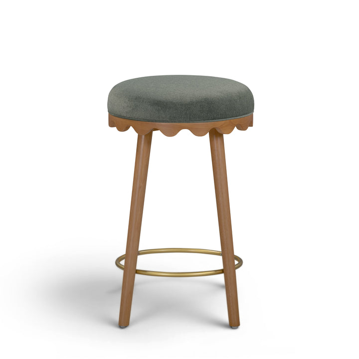 Oodle Green Performance Vegan Mohair Counter Stool - Light Walnut