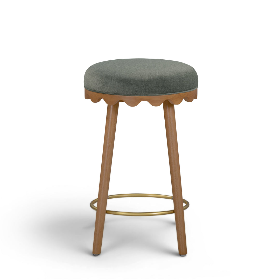 Oodle Green Performance Vegan Mohair Counter Stool - Light Walnut