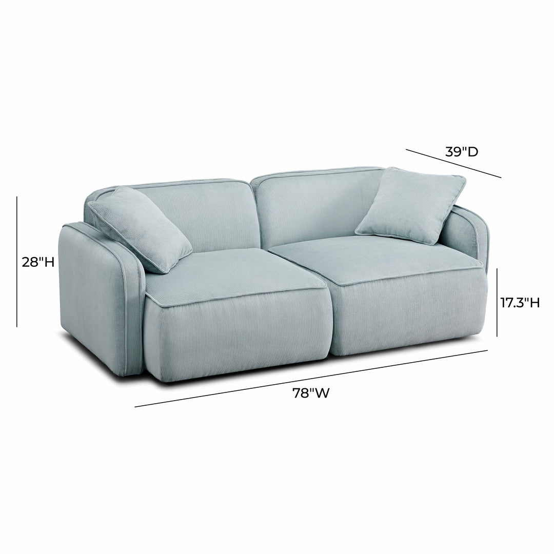 Travie 78" Sea Blue Performance Corduroy Velvet Modular Loveseat