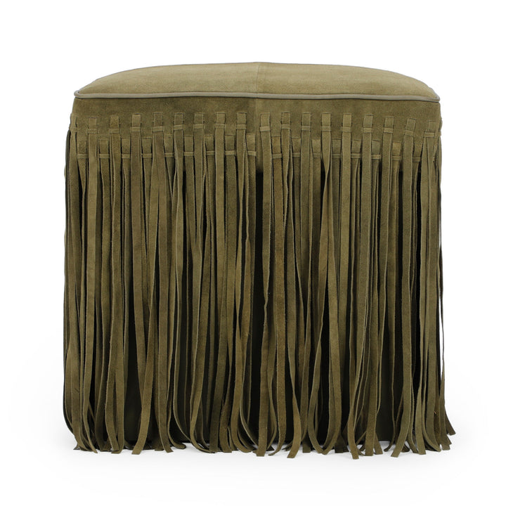 Daphne Square Suede Fringe Ottoman