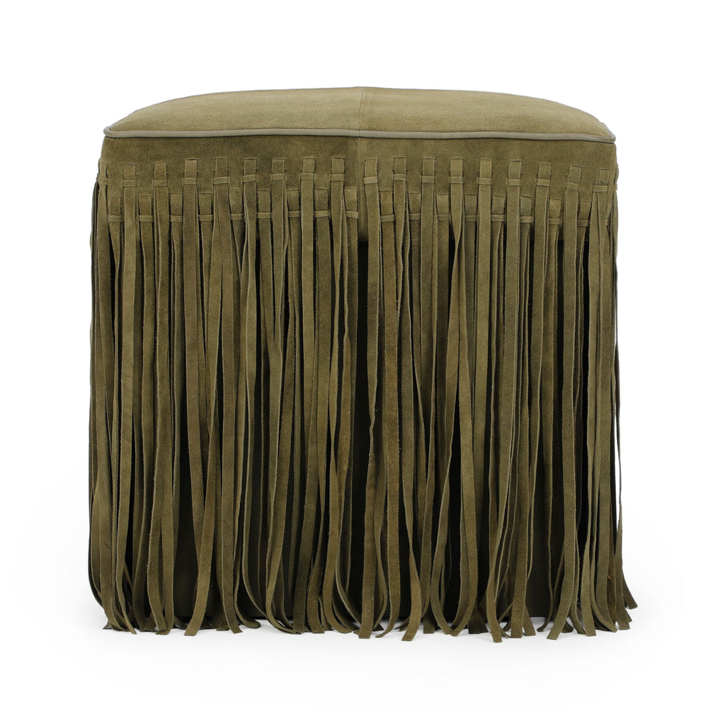 Daphne Square Suede Fringe Ottoman