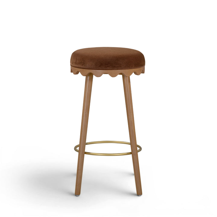 Oodle Bronze Performance Vegan Mohair Bar Stool - Light Walnut