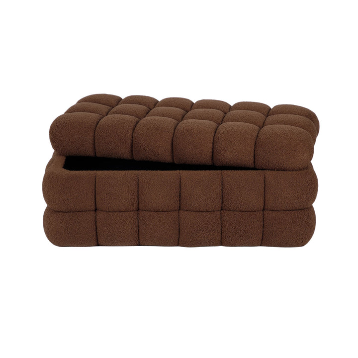 Anita 39" Faux Shearling Storage Bench With Reversible Tray Top - Brown