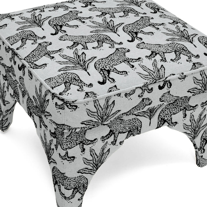 Raji Leopard Performance Jacquard Ottoman - Taupe