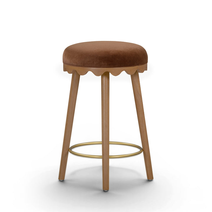 Oodle Bronze Performance Vegan Mohair Counter Stool - Light Walnut