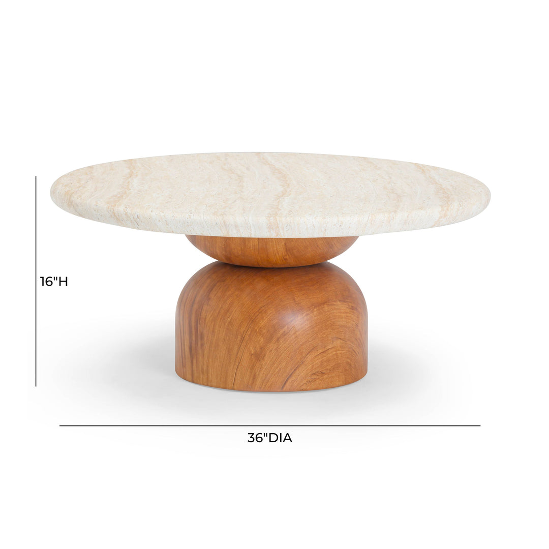 Cynthia 36" Travertine & Walnut Concrete Indoor/Outdoor Coffee Table