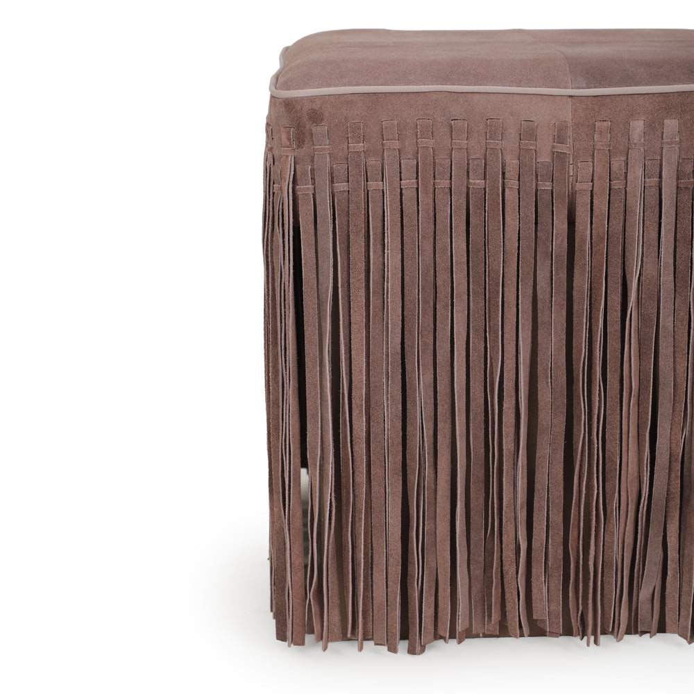 Daphne Square Suede Fringe Ottoman