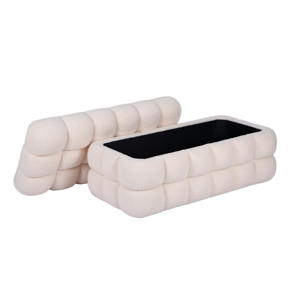 Anita 39" Faux Shearling Storage Bench With Reversible Tray Top - Cream