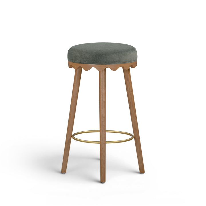 Oodle Green Performance Vegan Mohair Bar Stool - Light Walnut