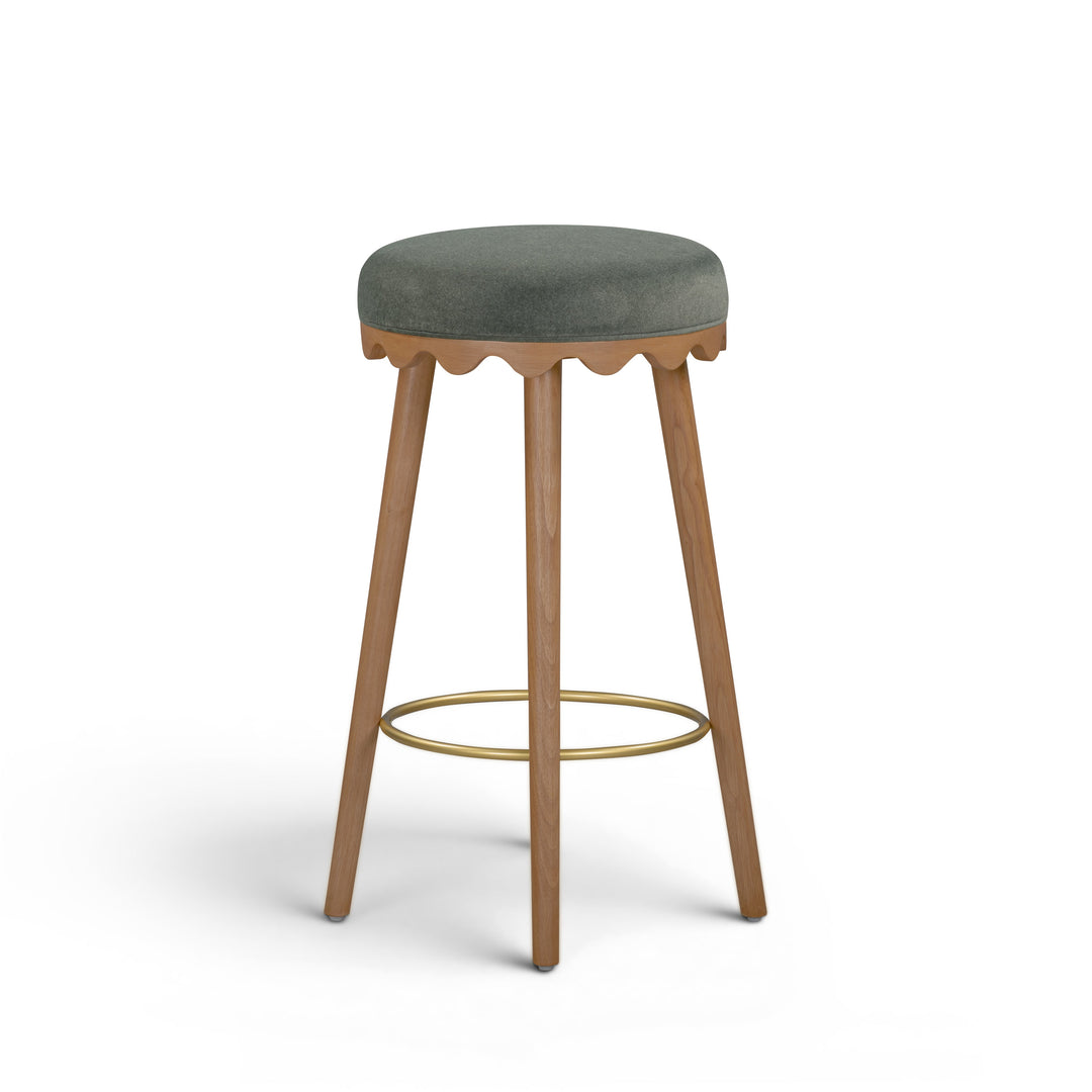 Oodle Green Performance Vegan Mohair Bar Stool - Light Walnut