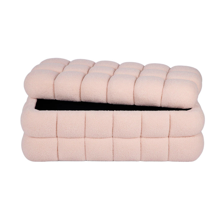 Anita 39" Faux Shearling Storage Bench With Reversible Tray Top - Pink