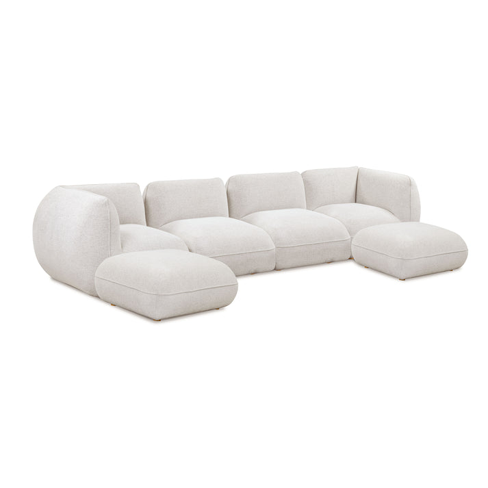 Arezza Stone White Contract-Grade Basketweave Chenille Modular U-Chaise Sectional