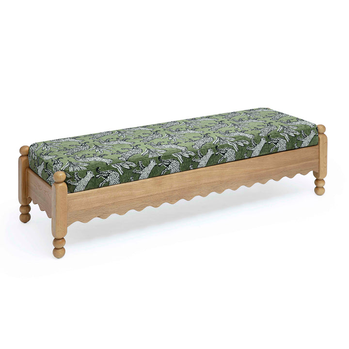 Thelma 56" Leopard Performance Jacquard Fabric Bench