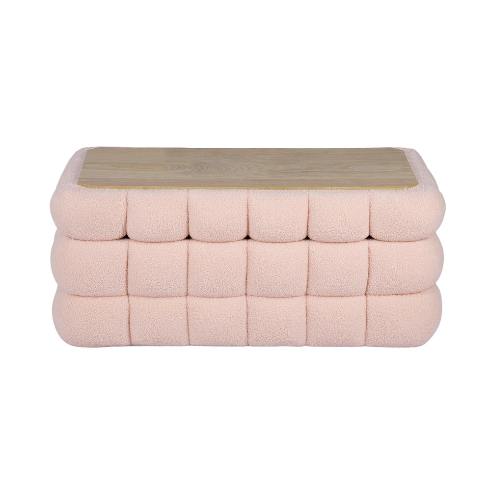 Anita 39" Faux Shearling Storage Bench With Reversible Tray Top - Pink