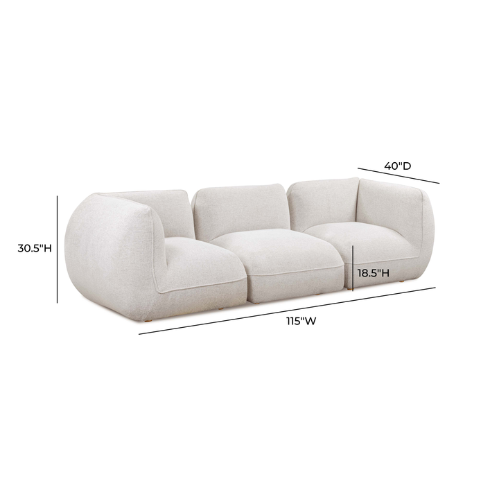 Arezza 115" Stone White Contract-Grade Basketweave Chenille Modular Sofa