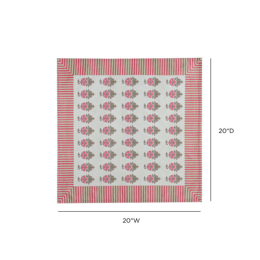 Crissy Pink Vintage Floral Cotton Canvas Printed Napkins - Set of 4