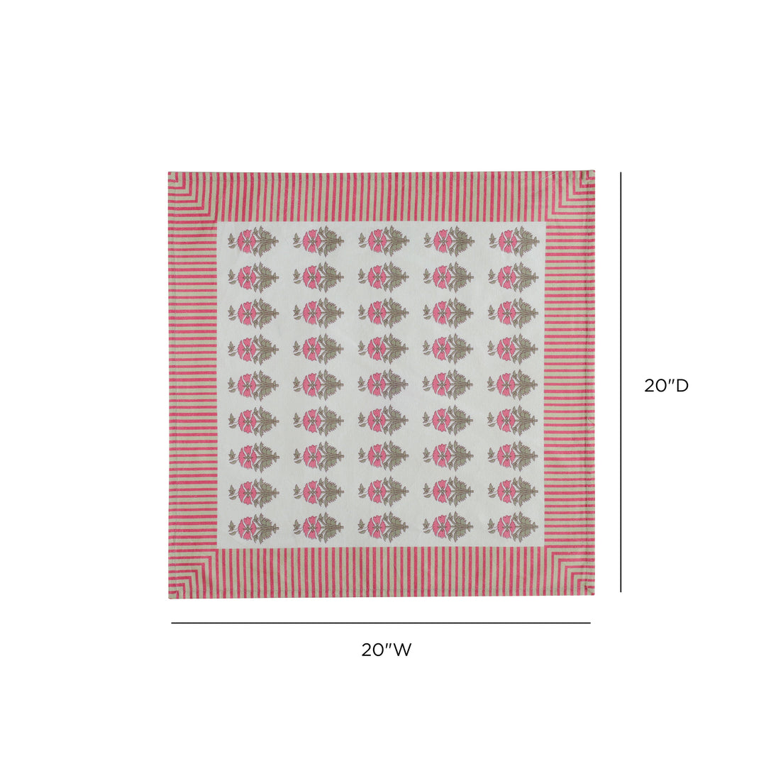 Crissy Pink Vintage Floral Cotton Canvas Printed Napkins - Set of 4