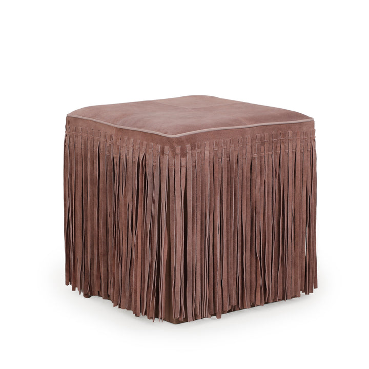 Daphne Square Suede Fringe Ottoman