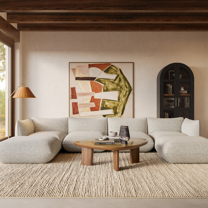 Arezza Stone White Contract-Grade Basketweave Chenille Modular U-Chaise Sectional