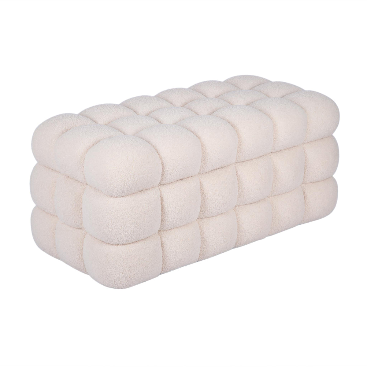 Anita 39" Faux Shearling Storage Bench With Reversible Tray Top - Cream