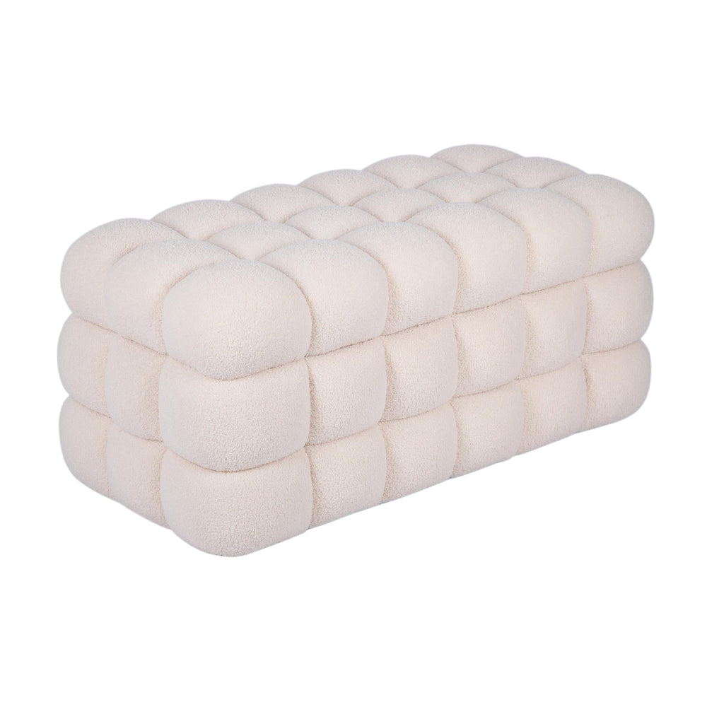 Anita 39" Faux Shearling Storage Bench With Reversible Tray Top - Cream