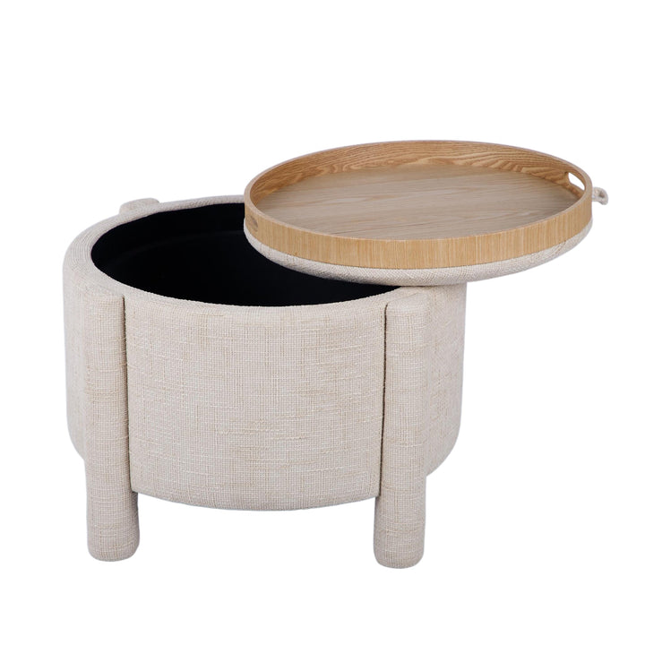 Bellamy Railroad Chenille Storage Stool With Reversible Tray Top