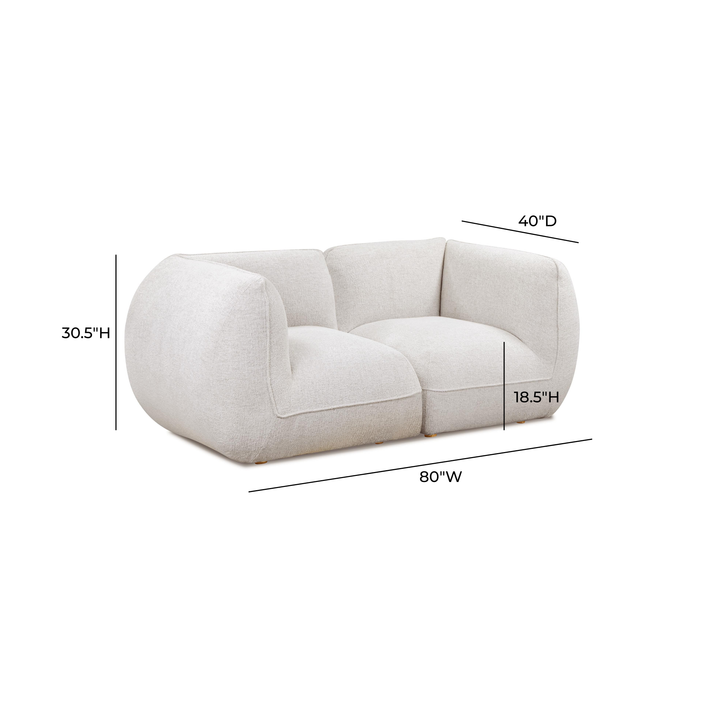 Arezza 80" Stone White Contract-Grade Basketweave Chenille Modular Loveseat