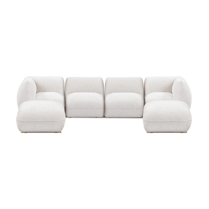 Arezza Stone White Contract-Grade Basketweave Chenille Modular U-Chaise Sectional