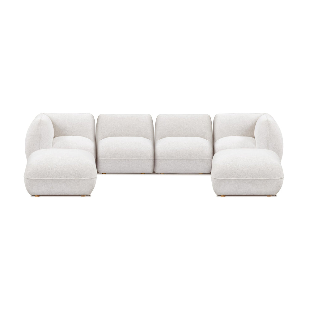 Arezza Stone White Contract-Grade Basketweave Chenille Modular U-Chaise Sectional