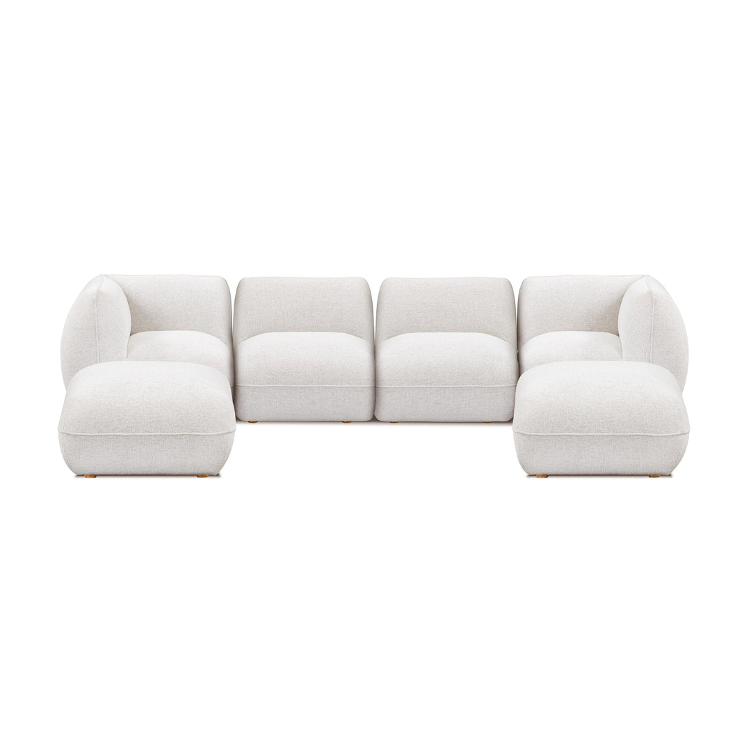 Arezza Stone White Contract-Grade Basketweave Chenille Modular U-Chaise Sectional