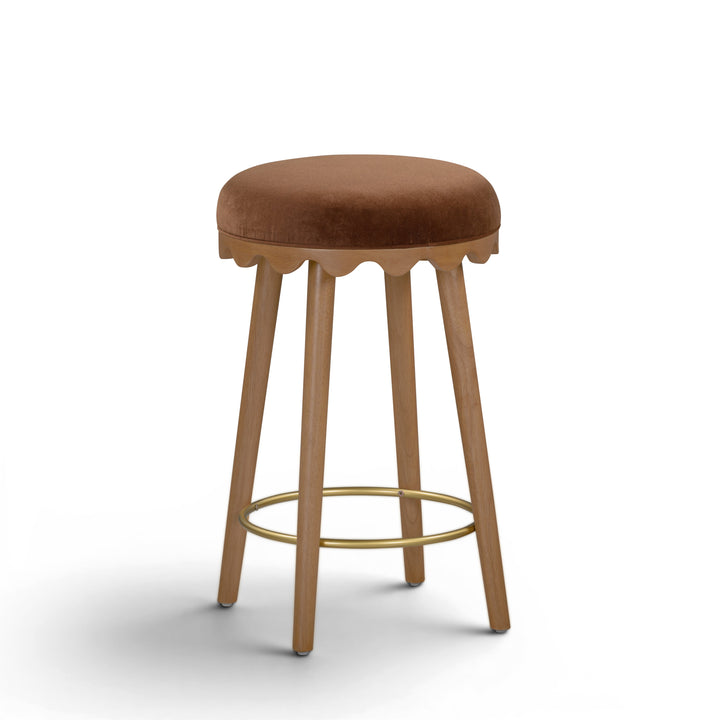 Oodle Bronze Performance Vegan Mohair Counter Stool - Light Walnut