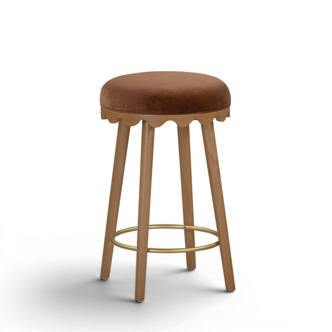 Oodle Bronze Performance Vegan Mohair Counter Stool - Light Walnut