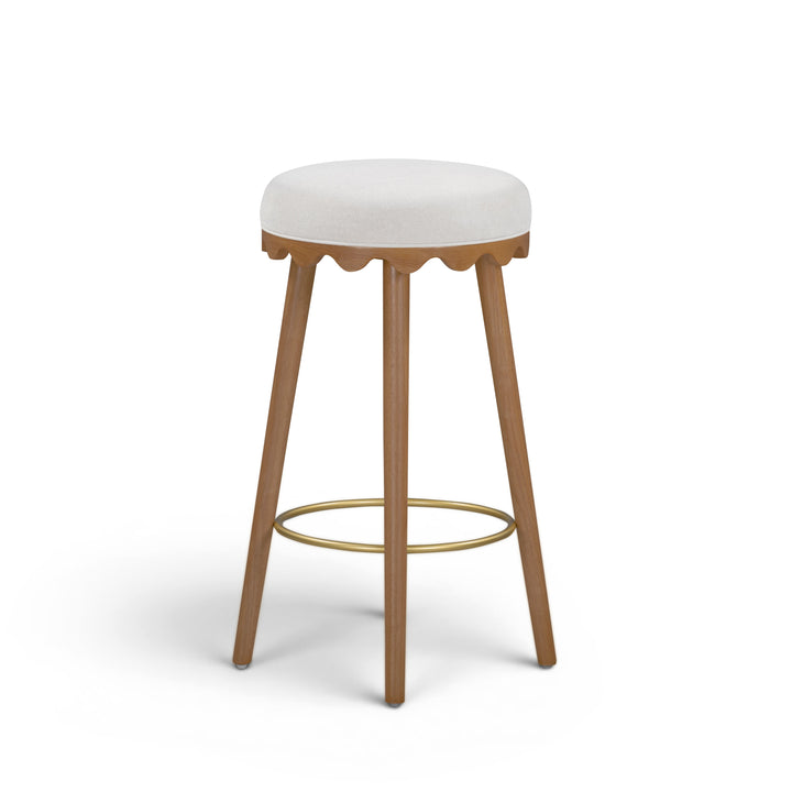 Oodle Cream Performance Vegan Mohair Bar Stool - Light Walnut