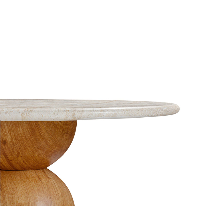 Cynthia 54" Travertine and Walnut Concrete Indoor/Outdoor Dining Table