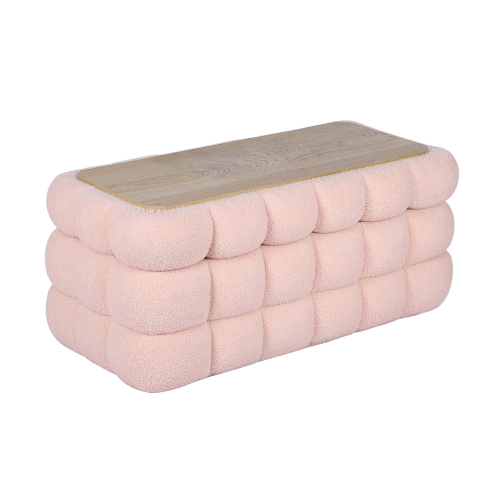Anita 39" Faux Shearling Storage Bench With Reversible Tray Top - Pink