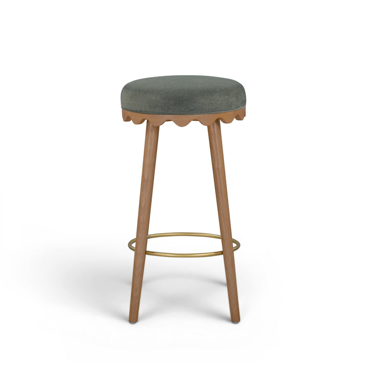 Oodle Green Performance Vegan Mohair Bar Stool - Light Walnut