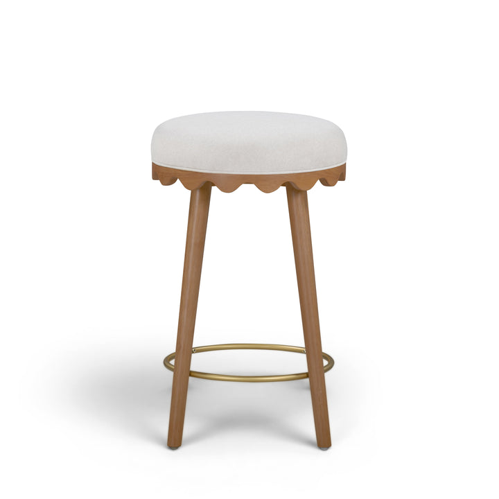 Oodle Cream Performance Vegan Mohair Counter Stool - Light Walnut