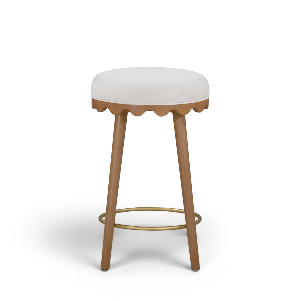 Oodle Cream Performance Vegan Mohair Counter Stool - Light Walnut
