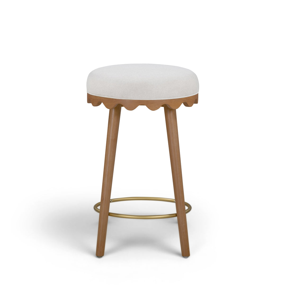 Oodle Cream Performance Vegan Mohair Counter Stool - Light Walnut