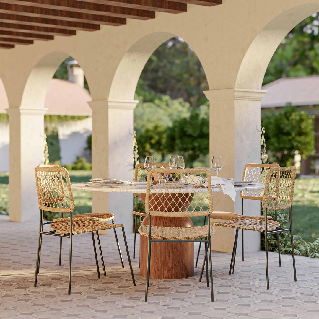 Cynthia 54" Travertine and Walnut Concrete Indoor/Outdoor Dining Table